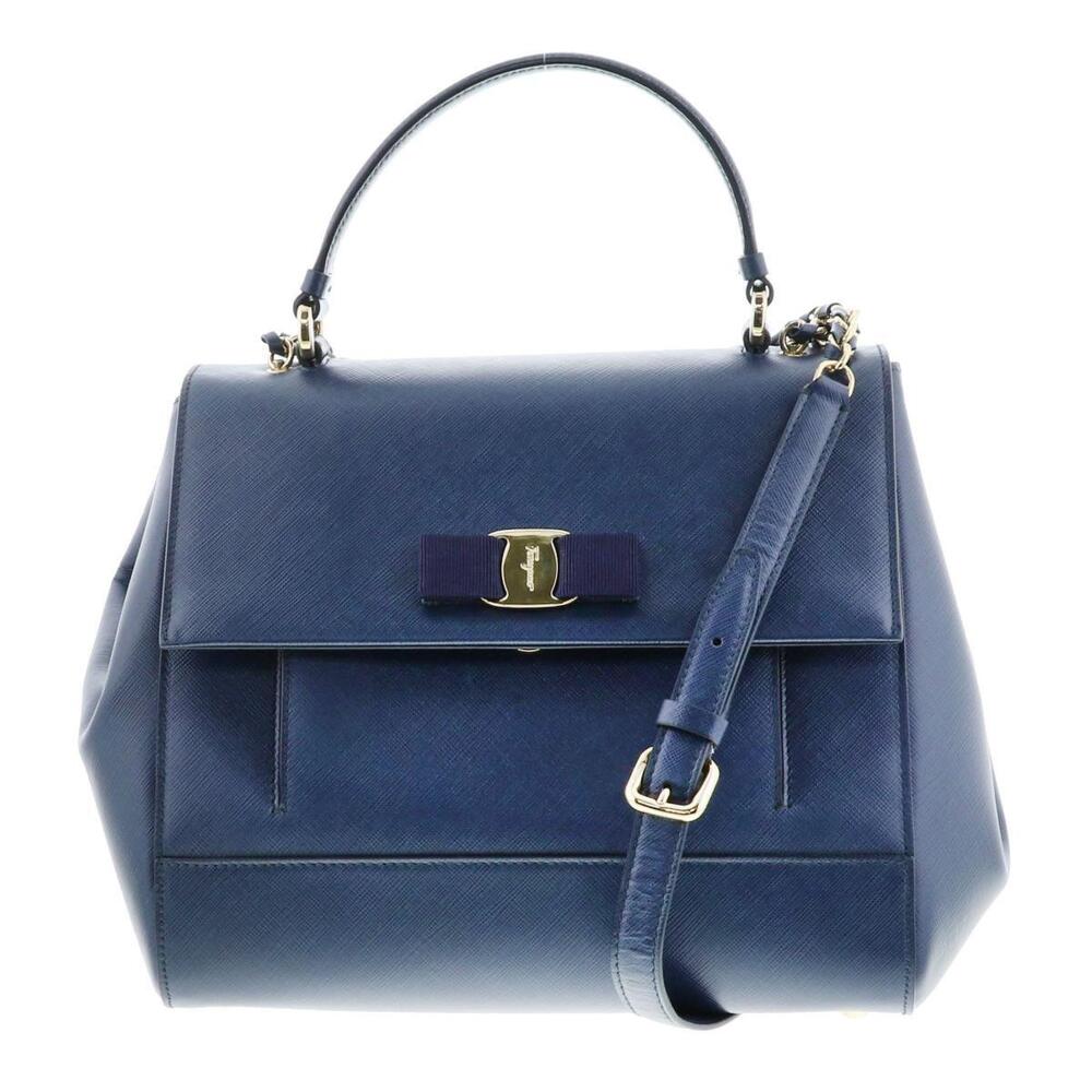 Salvatore Ferragamo Vala Shoulder Bag Messenger Navy Blue